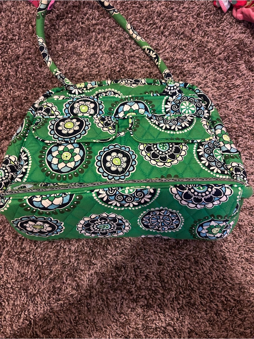 Vera Bradley Green Quilted Floral Medallion Shoulder Bag